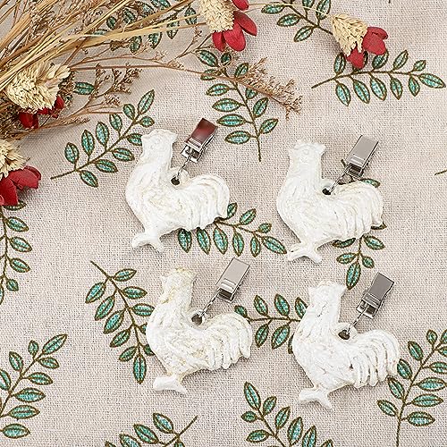OwnMy Set of 4 Cast Iron Cock Tablecloth Weights Clips on - Outdoor Flag Weights Clips Heavy Duty Metal Curtain Weights, Windproof Patio Table Cover Picnic Table Cloth Weighted Clips, White