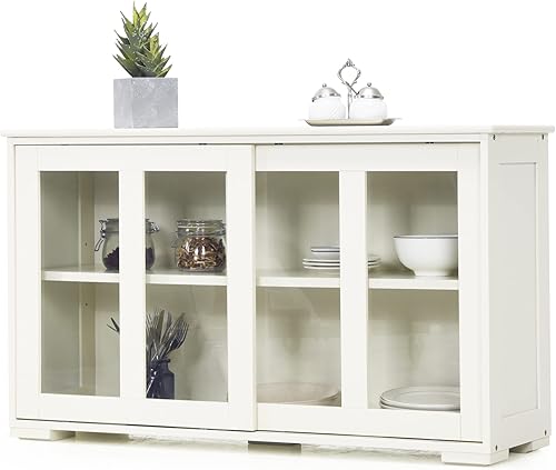 Miniatura 8 de LOKO Armario apilable para bufé, armario de almacenamiento de cocina con puertas corredizas de vidrio templado, pequeño aparador para cocina, Negro