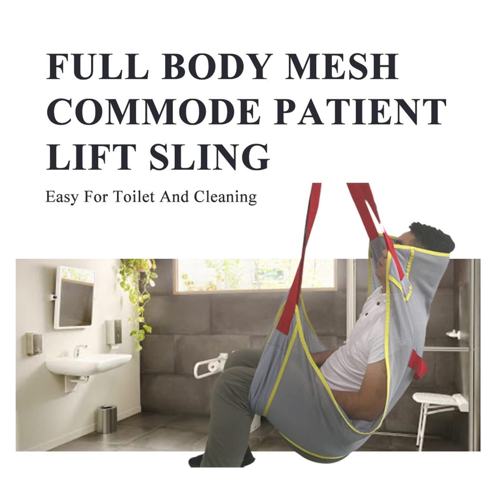 Elevador de pacientes para baño y transferencias, cinturón de apoyo de cuerpo completo con trabillas acolchadas para las piernas y reposacabezas, cinturón de salud ajustable de 4 puntos para ancianos