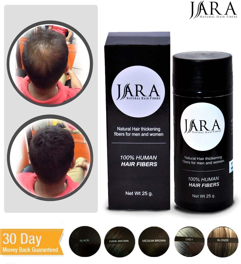 Natural Hair Building Fibers for Thinning Hair – Premium Quality Hair Loss Concealer Volumizer for Bald Spots – Black, 25 gms