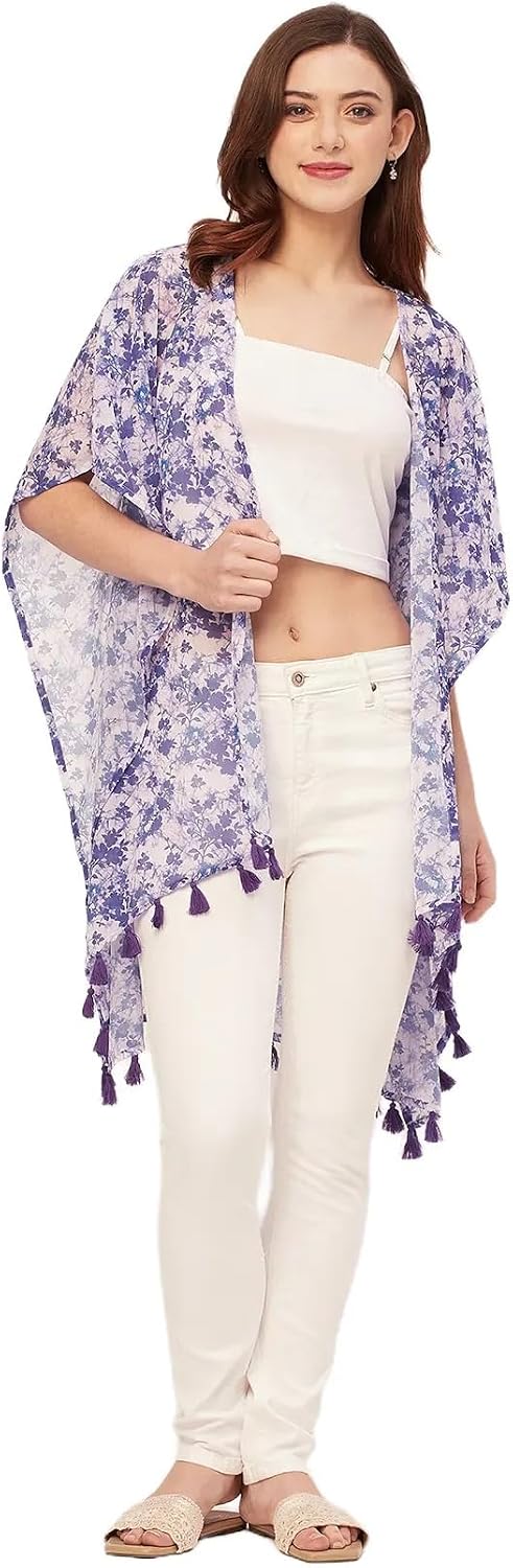 Moomaya Kimono Sleeves V Neck Regular Shrug - Women's Casual Printed Shrug
