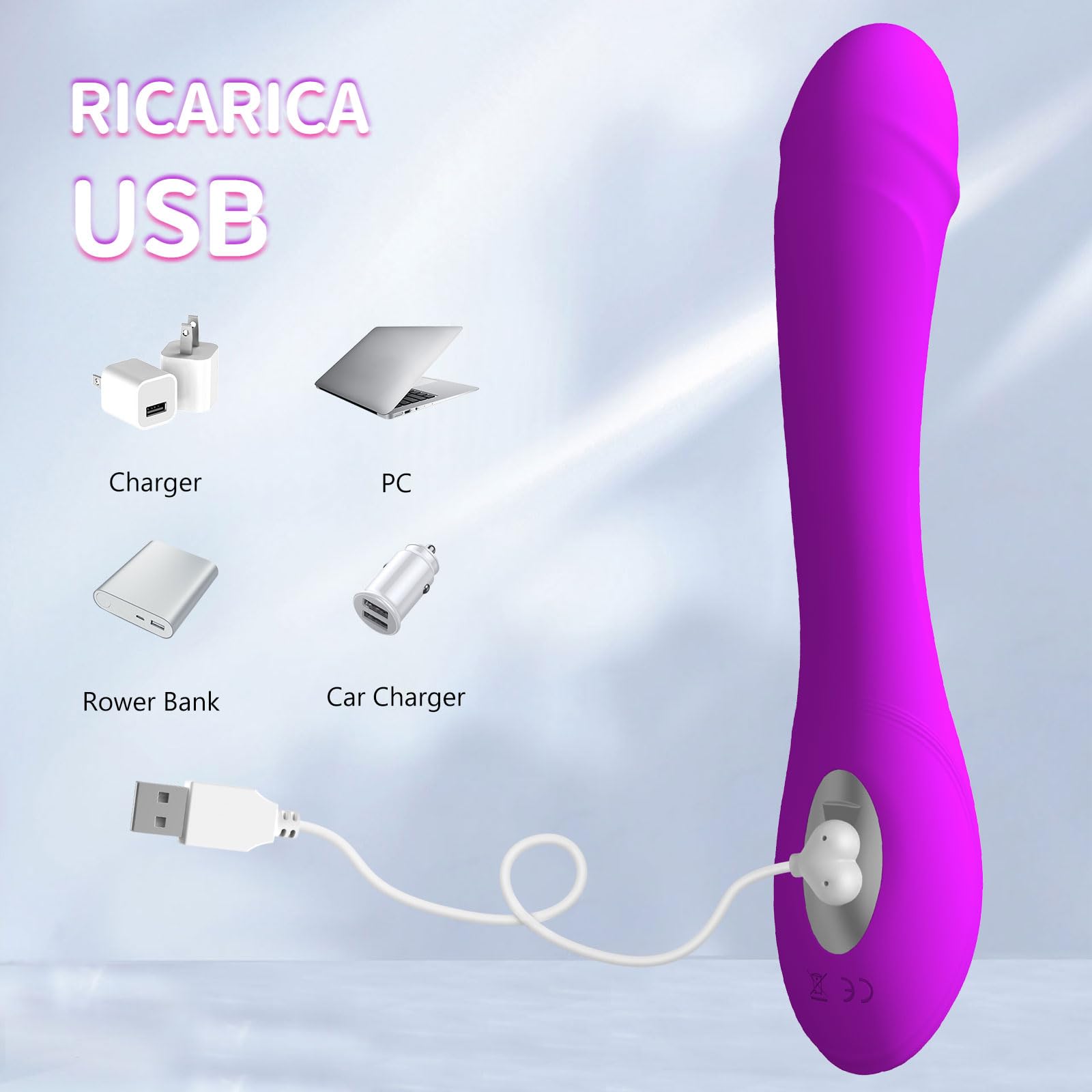 Vibratoreper Donna realistico Dildo,Sex Toys Vibratori Clidoride Donna con 10 Modalità Sex toyscop donna 22cm vibratore donna Vibratori Donna vibratoreper donna pene-USB…, Viola