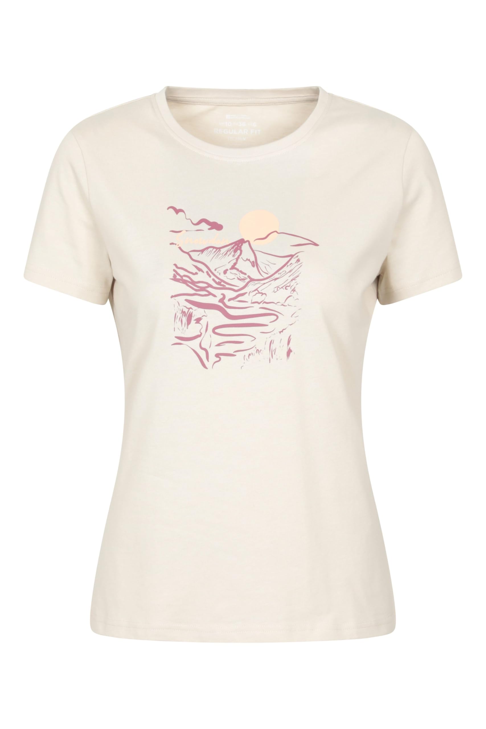 Mountain Warehouse Women's 'Snowdon' Lightweight 100% Cotton Casual Short Sleeve Graphic T-Shirt in Beige | Size: 10