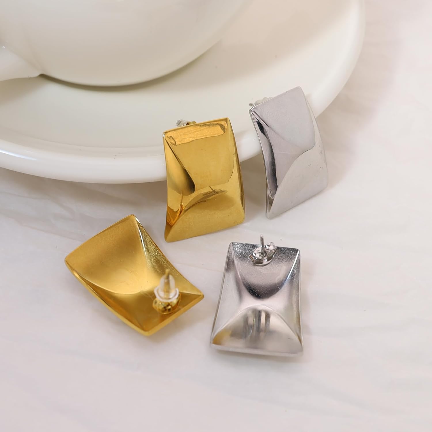 Square Stud Earrings for Women Stainless Steel 18K Gold Plated Geometric Rectangle Studs Earrings Minimalist Ear Jewelry - Image 5