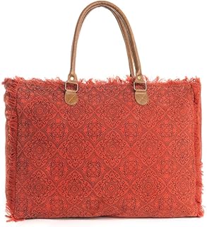 Myra Bag Weekender Bag - Extra Large Canvas Tote, Mandala Print, Leather Handle, Zipper Top, Carry On Travel Bags for Women