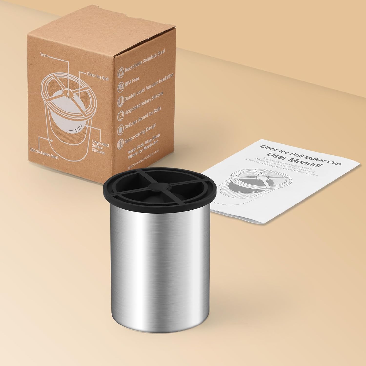 Clear Ice Cube Maker, 2" Clear Ice Ball Maker for Old Fashioned Whiskey lover, Bourbon, Whiskey, Cocktail Funny Gifts for Men on Birthday or Holiday, Easy-Release Stainless Steel Ice Mold(1Pack)