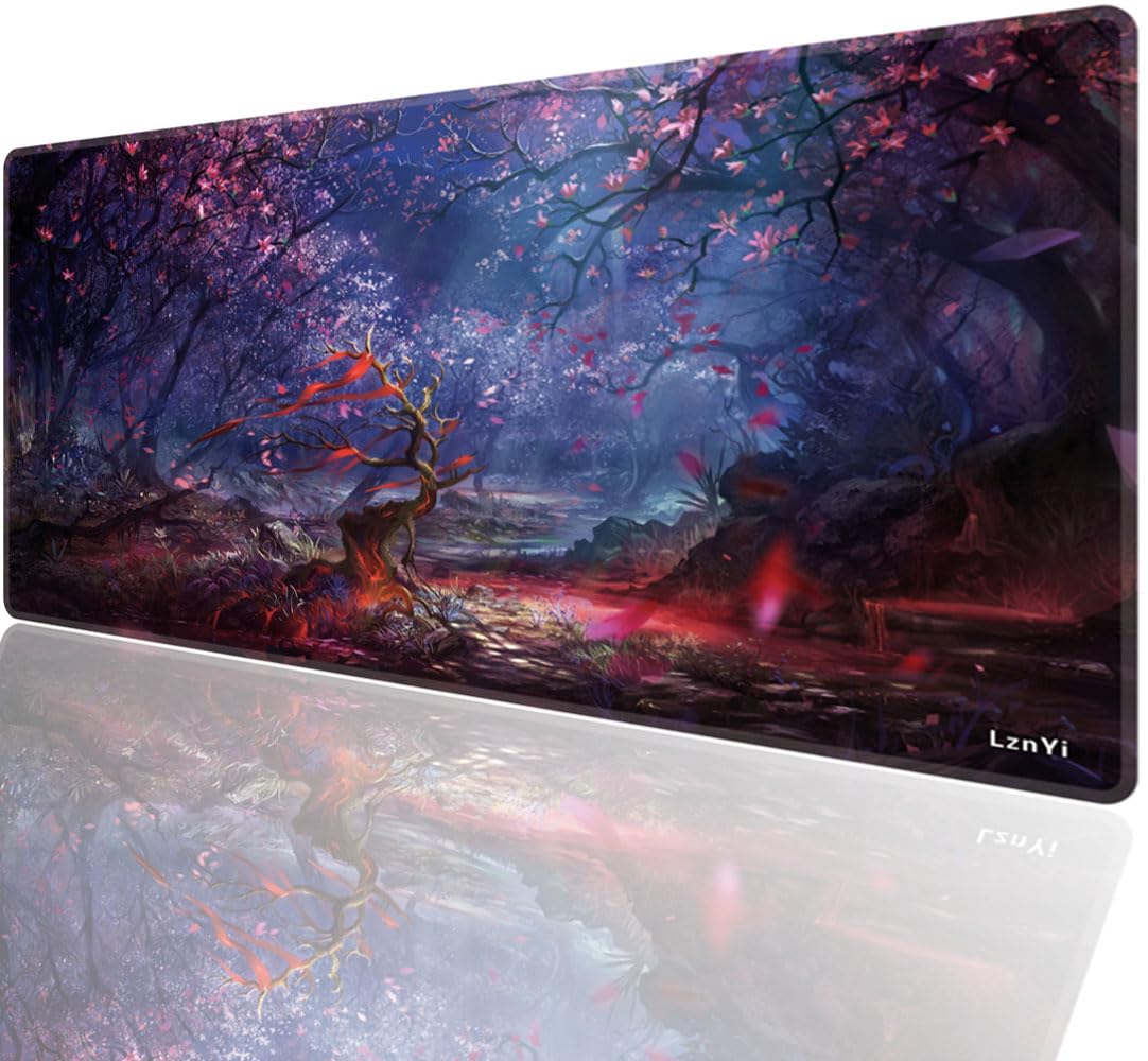 Alfombrilla de ratón XL 600 x 300 mm – Gran alfombrilla de escritorio y gaming, base antideslizante, bordes cosidos, superficie lisa e impermeable para teclado y ratón, 60x30 Japaneseflower
