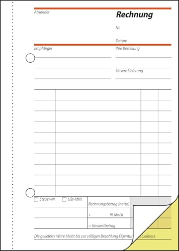 SIGEL SD033/10 Rechnungen, A6, 2x40 Blatt, selbstdurchschreibend, 10er Pack, aus nachhaltigem Papier, Rechnungsblock