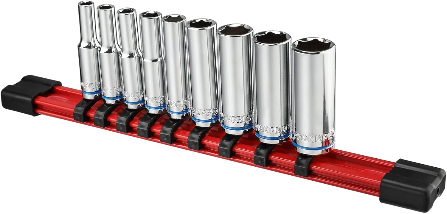 Workpro ディープソケットセット 差込角6 35mm 5 5 5 6 7 8 10 12 13 14mm 9点組 ホルダー付き 自動車修理 初回限定お試し価格