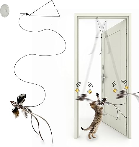 Miniatura 6 de Juguetes para gatos para interiores, puerta colgante retráctil, pájaro, gato, juguete para gatito, divertido, ejercicio, cuerda interactiva, plumas,