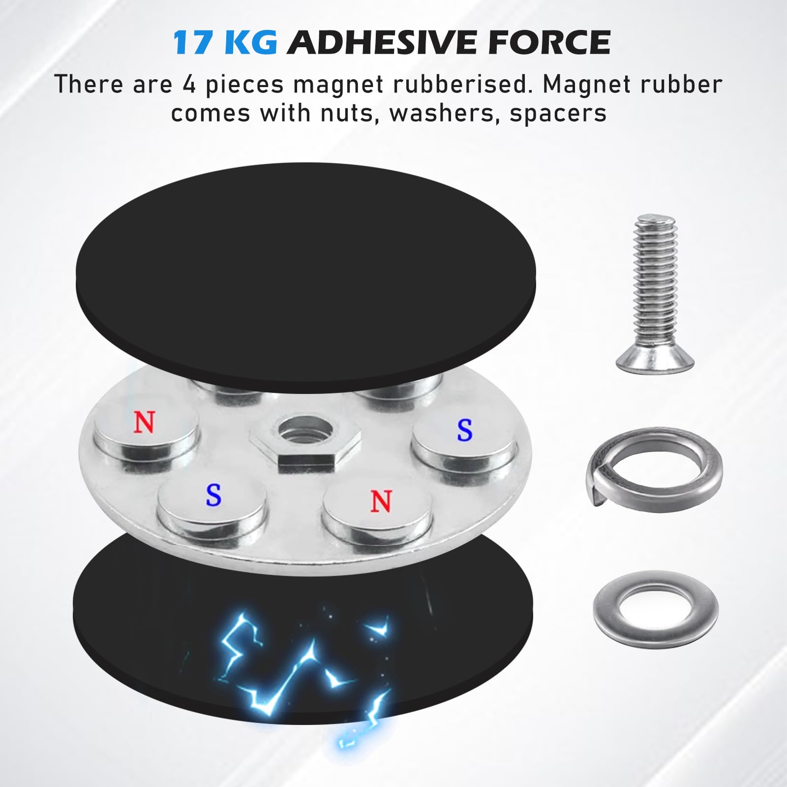 4 magneti al neodimio gommati Ø 66 mm, magnete con filettatura al neodimio 17 kg, magneti rotondi in gomma con filettatura esterna M6, magneti gommati, per veicoli e apparecchi