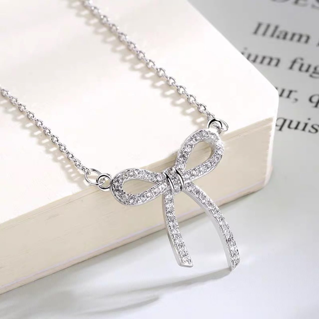 LIYAPEI Rhinestone Bow Necklace for Women, Tiny Dainty 14K Gold Plated Bowknot Pendant Choker Necklace Makes A Cute Bow Jewelry Gift for Women Girls - Image 7