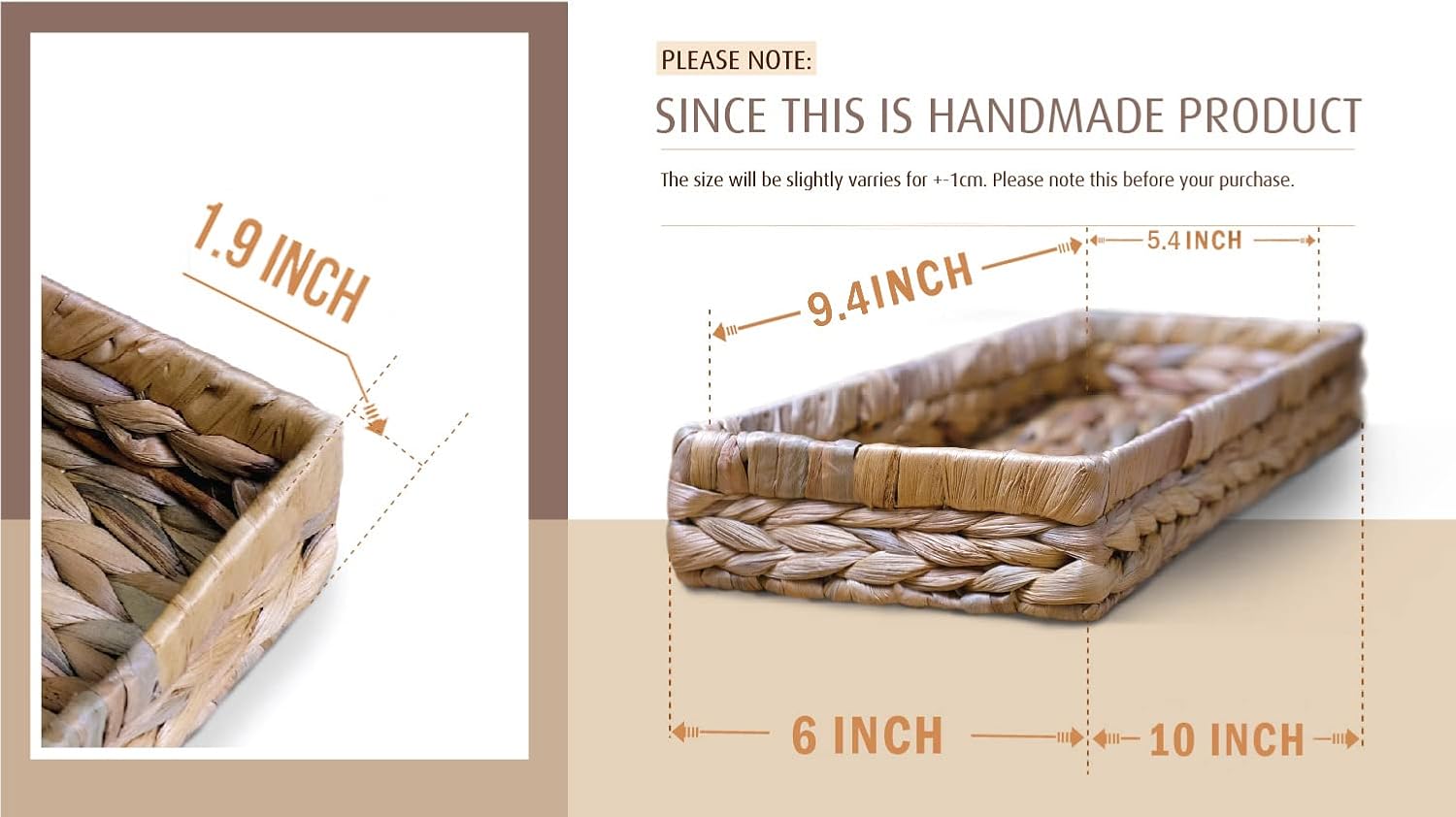 Rustic Woven Seagrass Guest Towel Tray Holder for spa, Farmhouse Water Hyacinth Guest Towel Napkin Holder for Desk