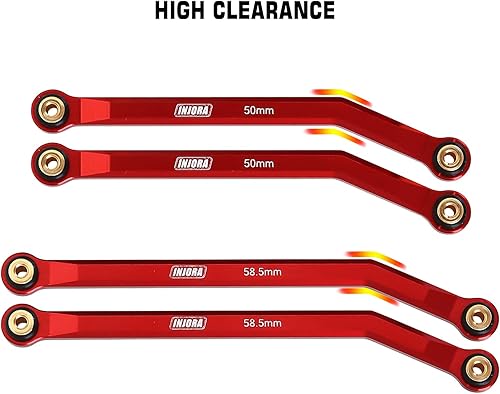 Miniatura 2 de INJORA Juego de 4 eslabones delanteros de alta holgura para SCX24 C10 JLU Bronco Base Camp Axial 1/24 RC Crawler Car, 8 piezas (rojo)