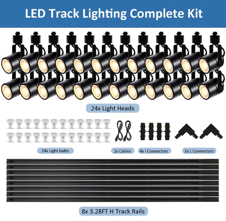 Image of 24-Pack Black GU10 Track Lights,10W 3CCT Dimmable Plug in, 26.2FT Track Included