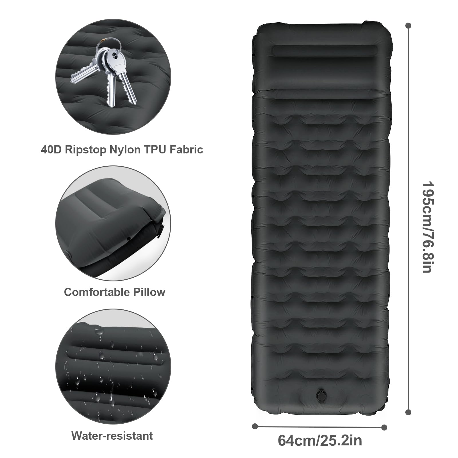 Colchoneta Hinchable Camping con Bomba de Pedal, 12cm Grosor Almohada Integrada - Esterilla Hinchable Camping Ultraportátil para Acampar, Senderismo, Exteriores