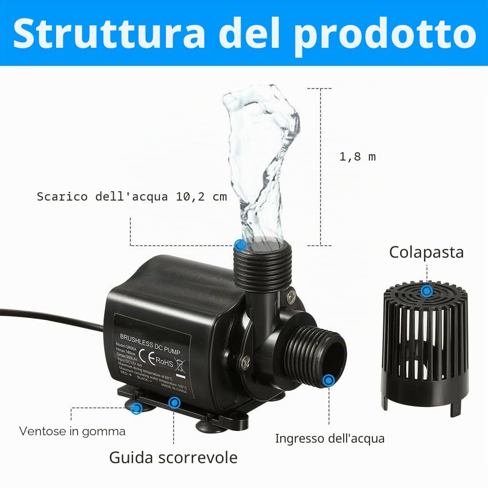 Pompa per acquario, 500 l/h, USB da 4 W, senza spazzole, pompa sommergibile, mini pompa dell'acqua, pompa subacquea, DC 5 V, per acquario, stagno, fontana per animali domestici, fontana, idroponica,