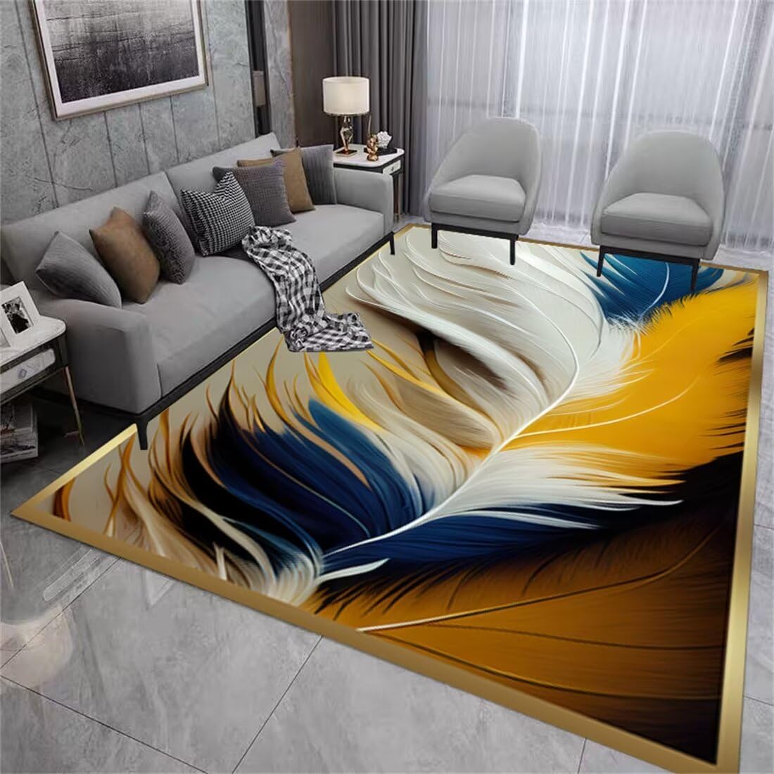 Tapis d'éveil de canapé rectangulaire plumes 70x140 cm lavable