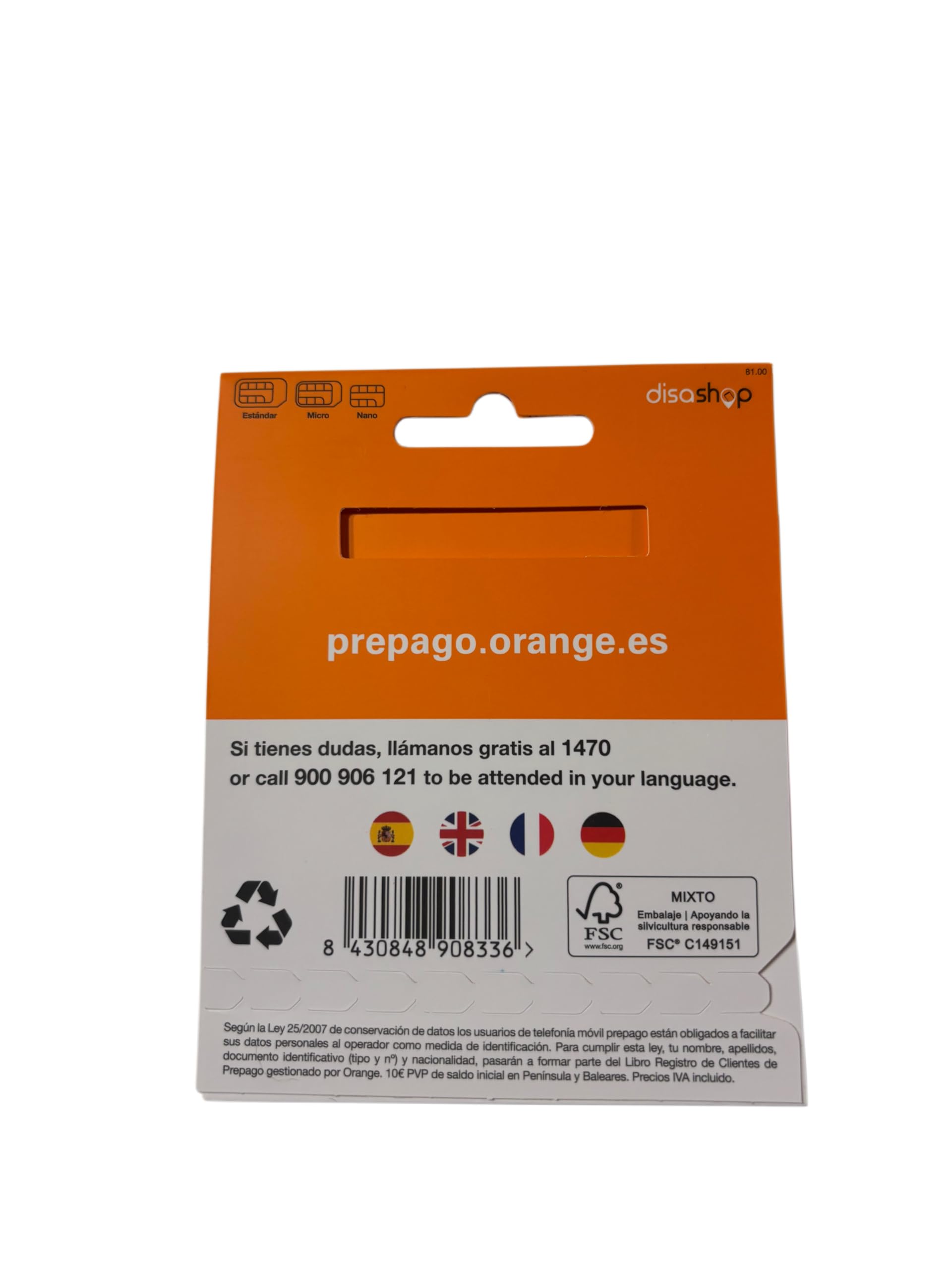 Scheda SIM prepagata Orange Spagna - 60 GB + chiamate illimitate + 15 GB Roaming UE