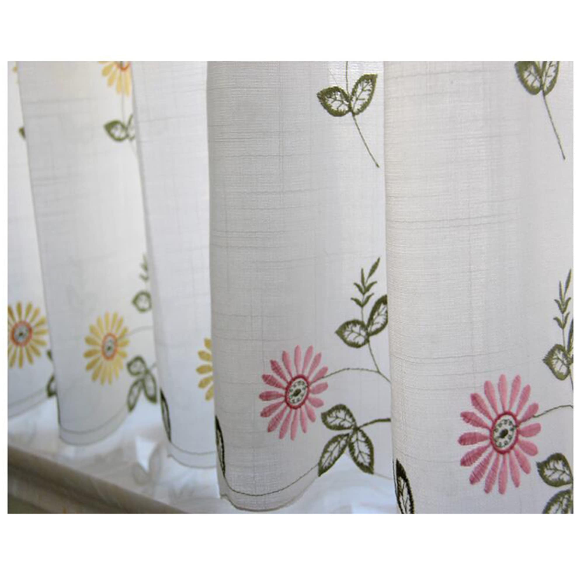 Scheibengardine Bistrogardine Landhaus Küche Transparent Kurzstores Gardinen Gänseblümchen-Stickerei Vorhang/A / W175xH83cm