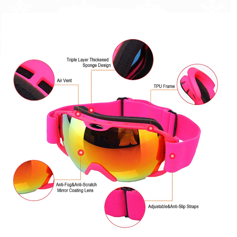 C- Maschere da sci Maschere da snowboard Maschere da neve antiappannamento per uomo Donna Donna, Protezione UV, Casco antivento Compatibile per sci, pattinaggio e sport all'aria aperta