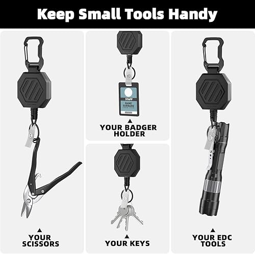 Miniatura 4 de DELSWIN Paquete de 2 carretes retráctiles para insignias llavero retráctil resistente con llavero y clip para insignia correa compacta para llave