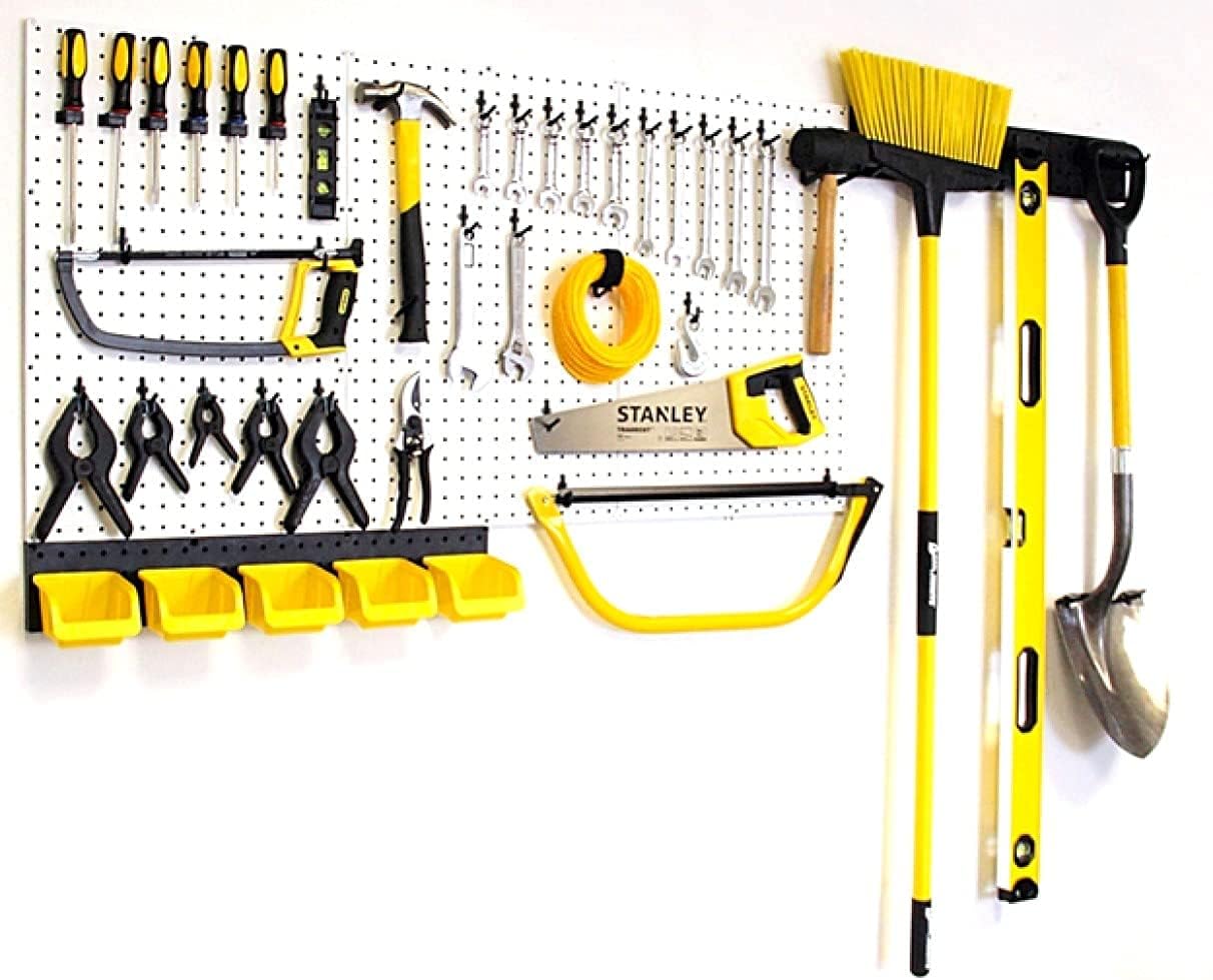 WallPeg - Ultimate Garage Organization Solution! 48" Wide Kit (PK 129 W) Peg Board Wall Organizer, Garage Shelving, Tool & Garden Tools Storage, Craft Organizer with Locking Pegboard Hooks