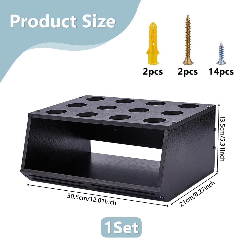 DICOSMETIC 1Pc Ping Pong Paddle Storage Rack 2 in 1 Wall-Mount Table Tennis Paddle Display Holder Hold 12Pcs Rackets and Balls Storage Shelf 30.5x21x13.5cm Black