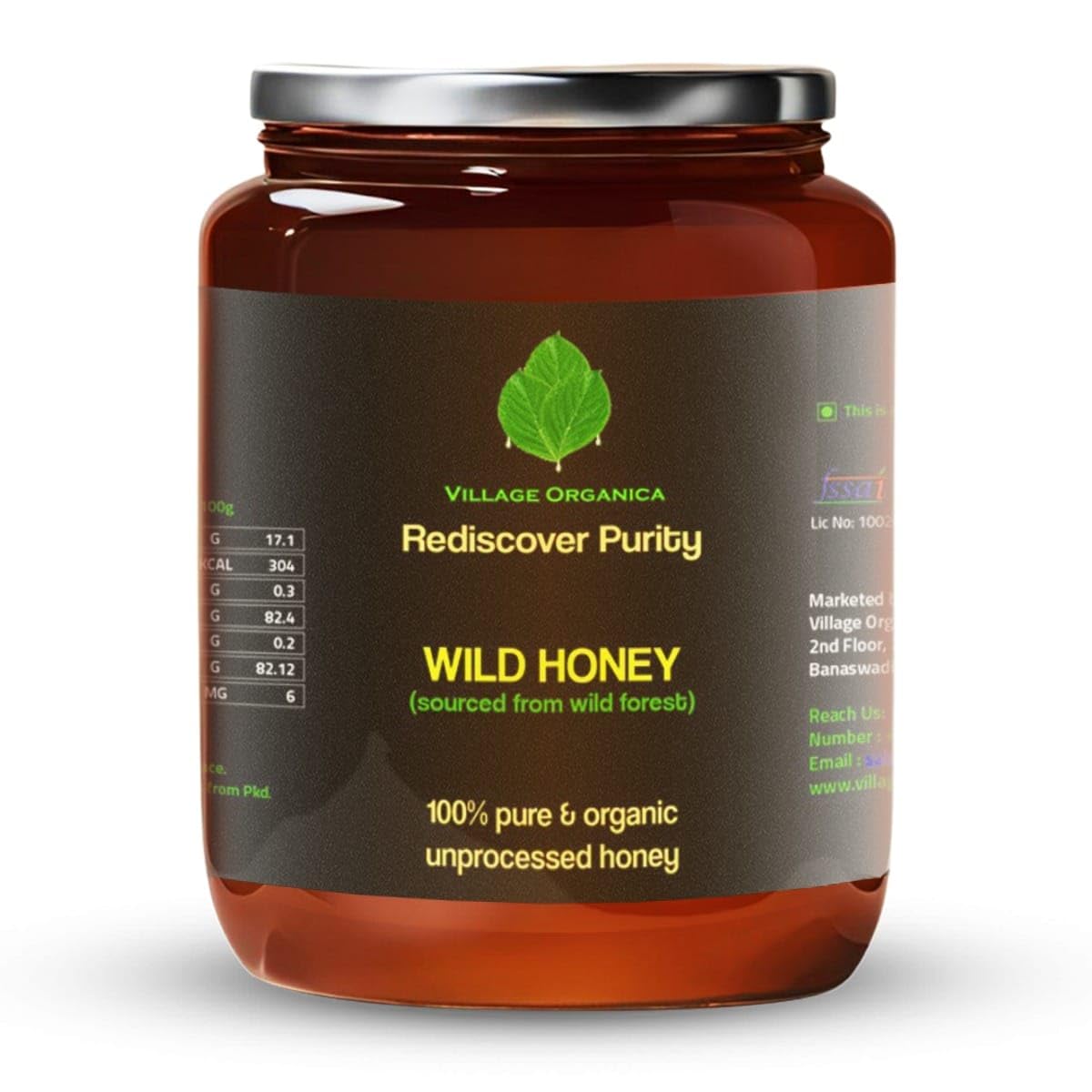 Village-Organica Raw Wild Honey 1 Kg | 100% Pure Organic & Unprocessed | Forest Sourced Natural Honey | Chemical Free & Ayurvedic | Immunity Booster | Premium Glass Bottle Packaging