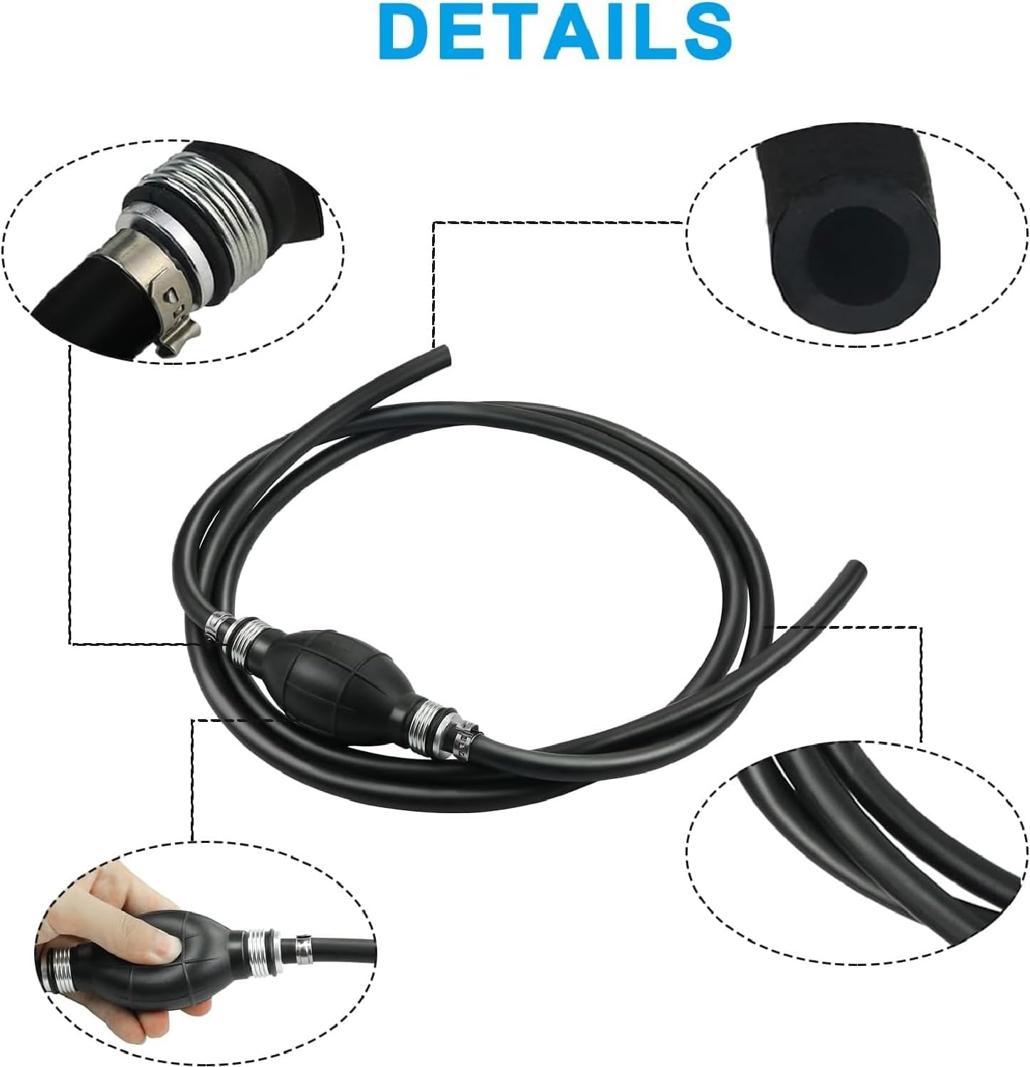 MARKGOO Marine 1/2 Inch Fuel Line Assembly ID 12mm Universal Fuel Hose Tube Line Pipe with Primer Bulb Stainless Steel Clamps for Marine Outboard Boat Motor RVs Tractor Truck Caravan 6FT Long