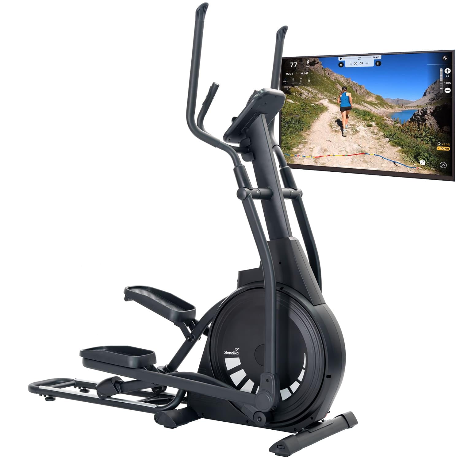 Skandika Vélo elliptique Carbon P23 | Vélo elliptique d'appartement, avec Inclinaison ou Pliable, Frein magnétique, connecté, Compatible Kinomap, Bluetooth, Max 135KG
