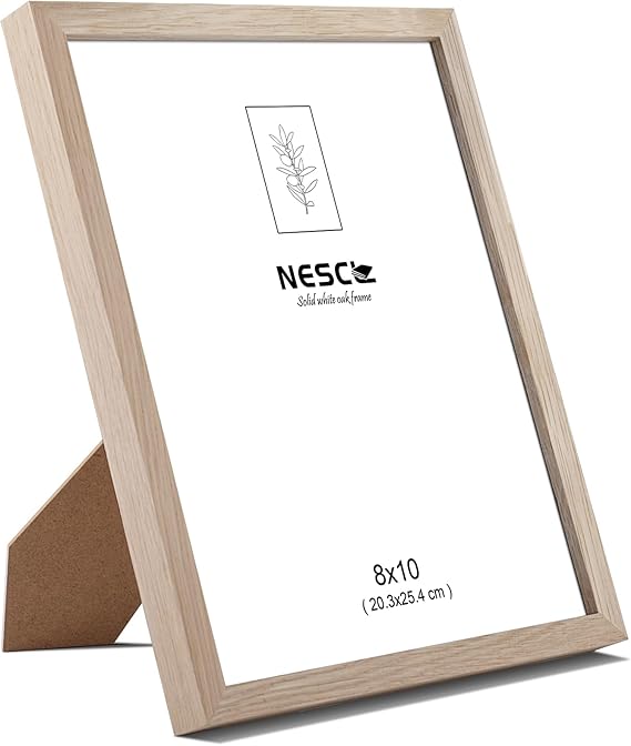NESCL 8x10 Picture Frame, Solid White Oak Wood Photo Frame