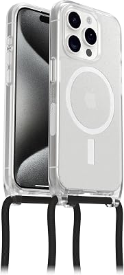 OtterBox Cover React Necklace con MagSafe per iPhone 15 Pro, Ultra sottile, resistente a shock con cordino a collana, adattabile e intercambiabile, testata a norme MIL STD 810G, Stardust