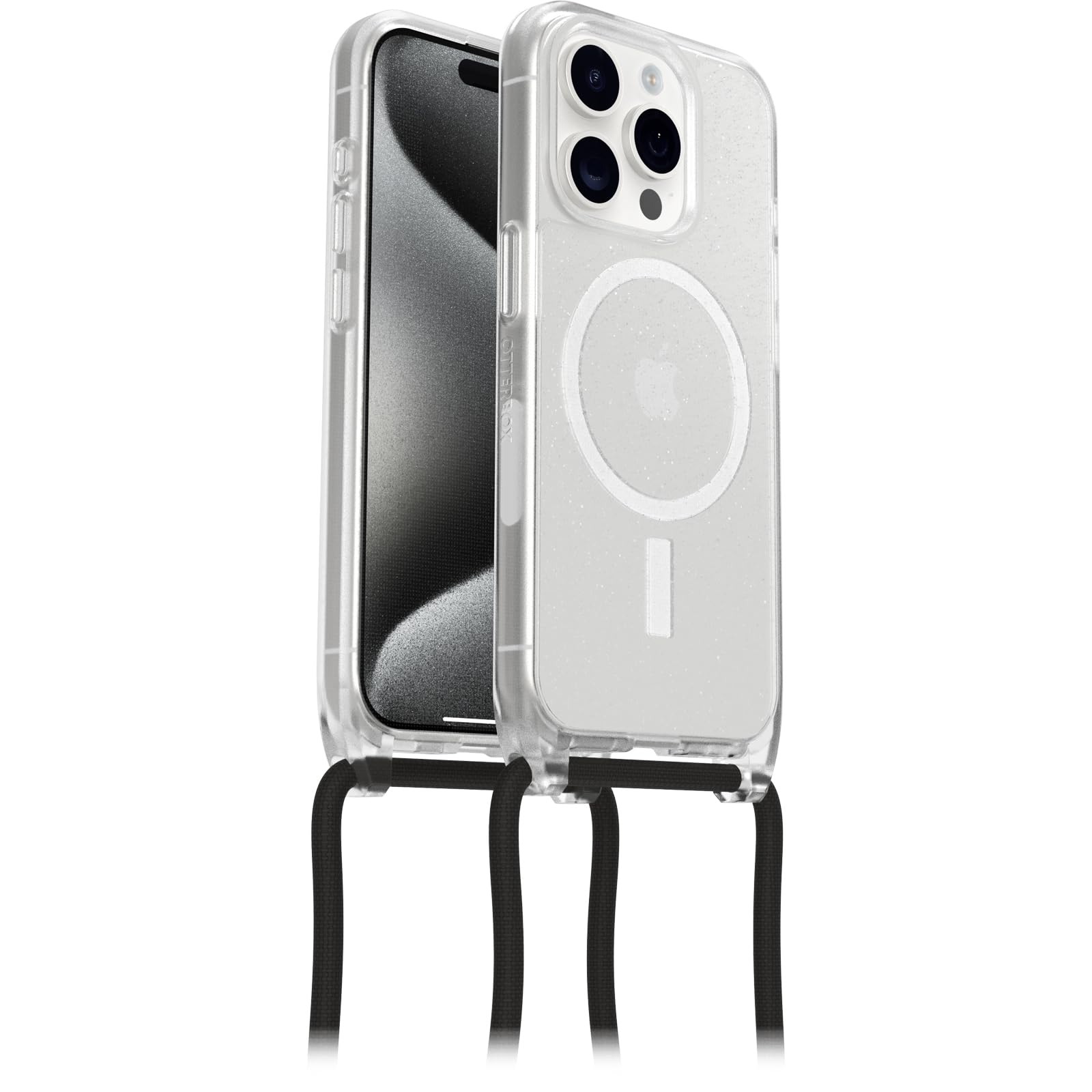 OtterBox Cover React Necklace con MagSafe per iPhone 15 Pro, resistente a shock con cordino a collana, adattabile e intercambiabile, testata a norme MIL STD 810G, Stardust, Senza Retail Package