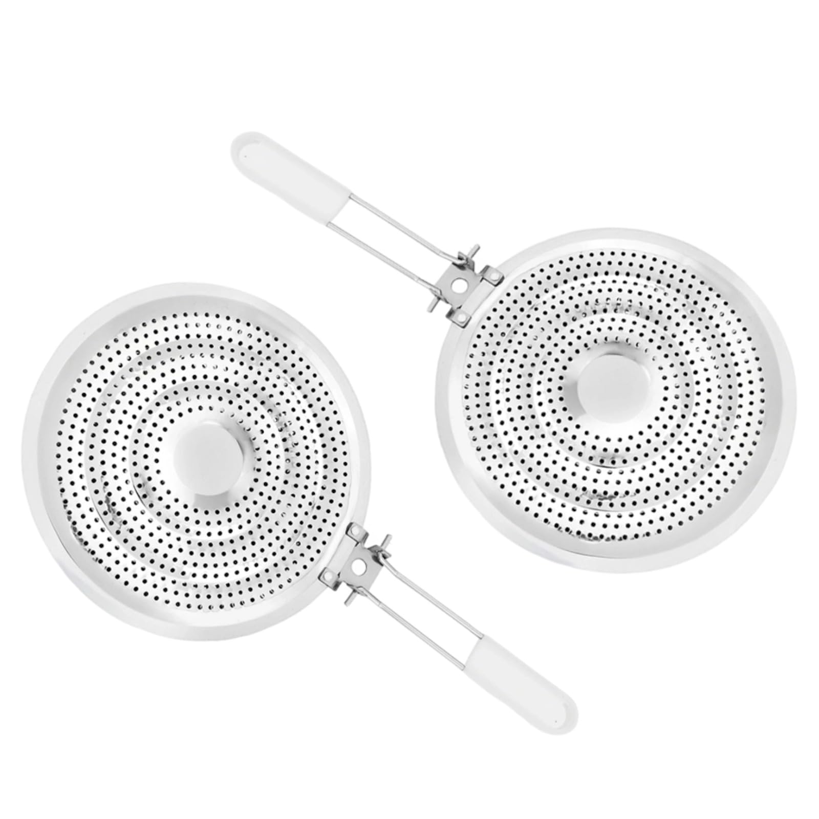 2 Stk. Edelstahl Wärmeverteiler Simmerplatte Set mit weißem Griff, 15,2 x 8,1 Zoll, perforierte Brennerabdeckung für Gasherde, Elektroherde, Kaffeemaschinen und Pfannenhalter
