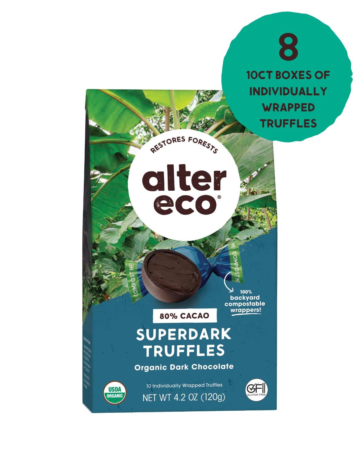Alter Eco | SuperDark Chocolate Truffles | Pure Dark Cocoa, Fair Trade, Organic, Non-GMO, Gluten Free | 80 Truffles
