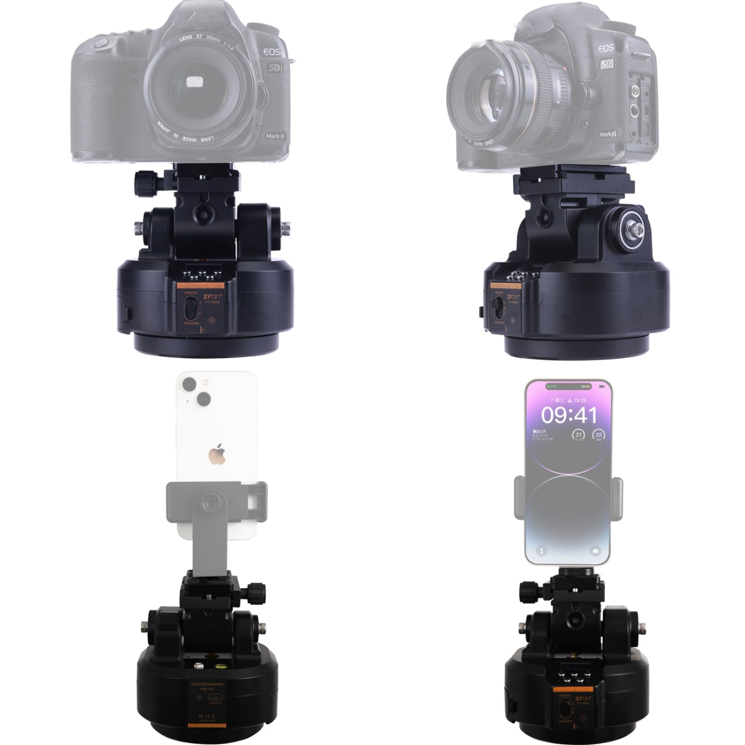 ZIFON YT2000 Treppiede Fotocamera Panorama Head AI Face Tracking AB Point Doppio modello aggiornato 2KG per Gopro LED Light Smartphone Fotocamere SLR Treppiede Testa Pan Head.