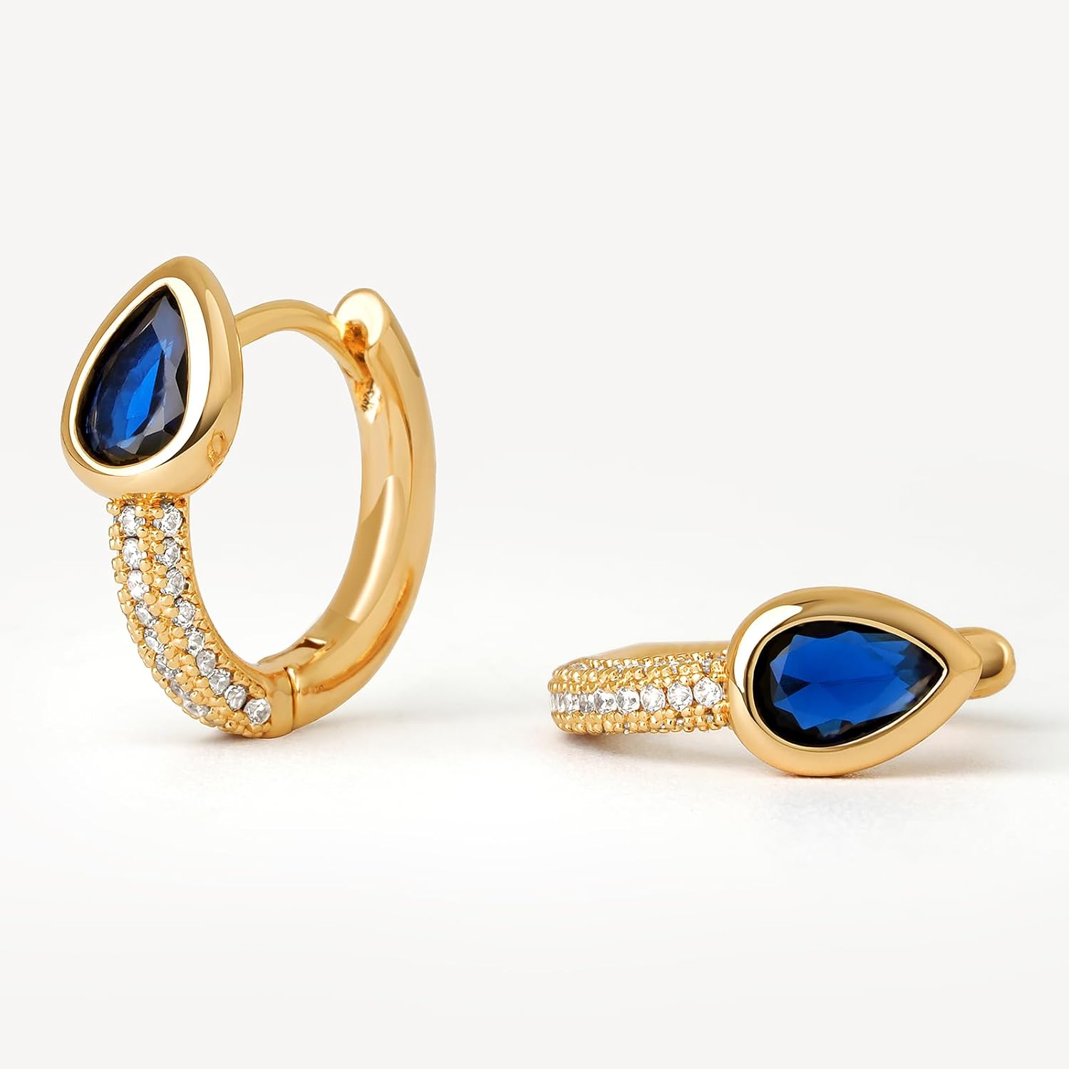 MEVECCO Gold Huggie Hoop Earrings 18K Gold Plated Blue CZ Hoop Earrings Minimalist Handmade Earrings for Women - Image 6