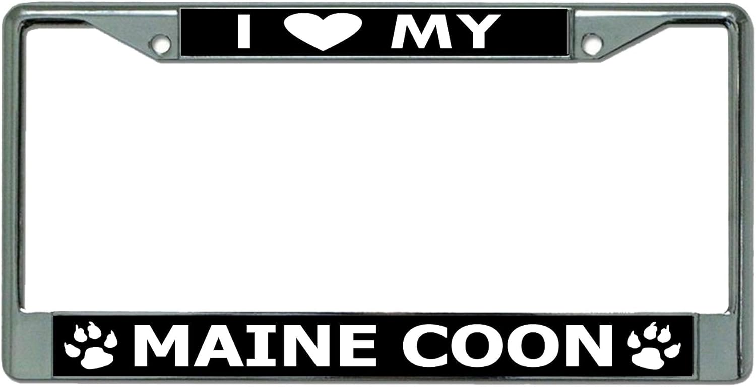 I Love My Maine Coon Cat Chrome License Plate Frame