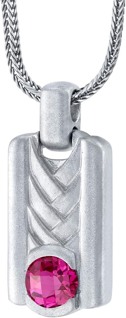 PEORA Created Ruby Chevron Pendant Necklace for Men in Sterling Silver, Round Shape, Brushed Finished, with 22-Inch Italian Chain, Men's Ruby Necklace, July Birthstone Necklace, Gifts for Men
