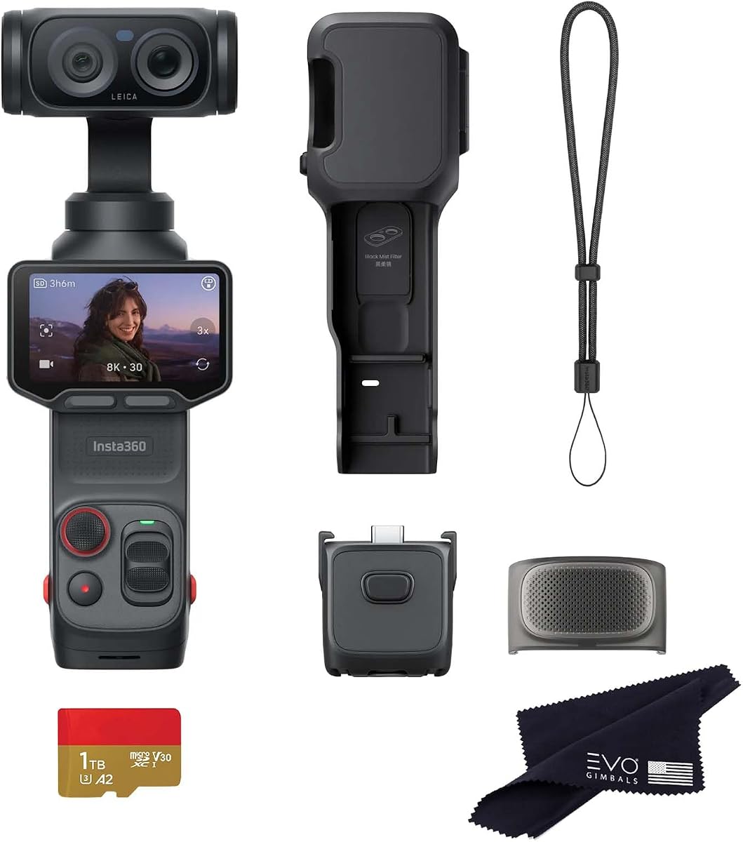 Insta360 Luna Cosmic Black Ultra Bundle 1TB- 8K Vlogging Camera with Dual Leica Lenses, 12× Zoom, 1" Sensor, Detachable 2" Touchscreen, Triple AI Chip, Pocket Gimbal Camera for Vlog Photography