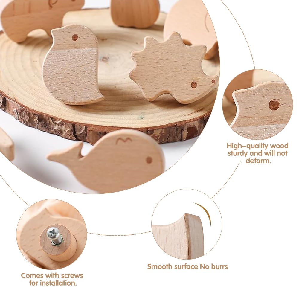 Pomelli per Mobili Bambini,12 pezzi Pomelli per Mobili,Pomelli Legno,Maniglie per Mobili Bambini,Pomelli per Armadi,Pomelli Armadio Bambini Animali con Viti,Adatto per La Cameretta Dei Bambini