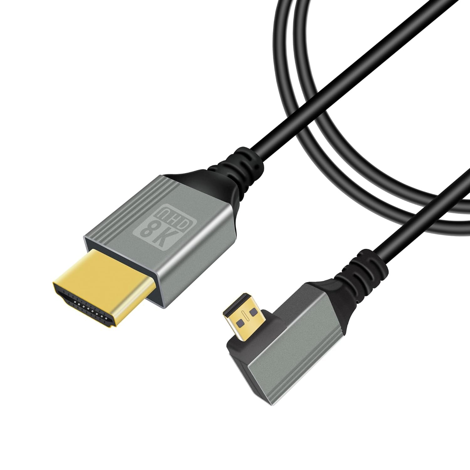 GELRHONR 90 Degree Micro HDTV to HDTV Cable, 48Gbps Ultra High Speed Support 8K@60Hz, 4K@120Hz,for GoPro, Digital Cameras (1M Left Angle Micro)