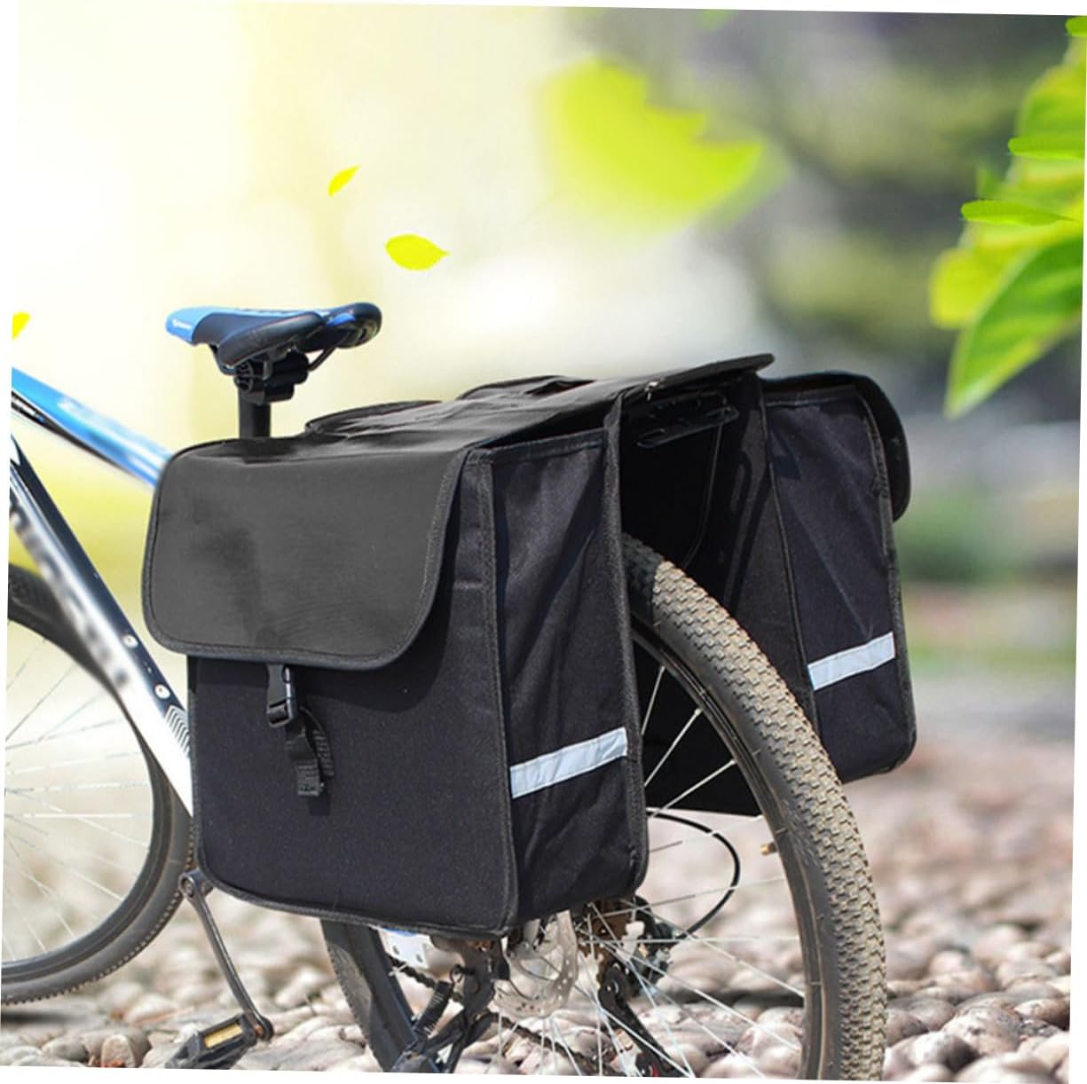 Bike Pannier Bag Rear Rack Saddle Bag Reflective Stripe Large Compartment Non-woven Fabric