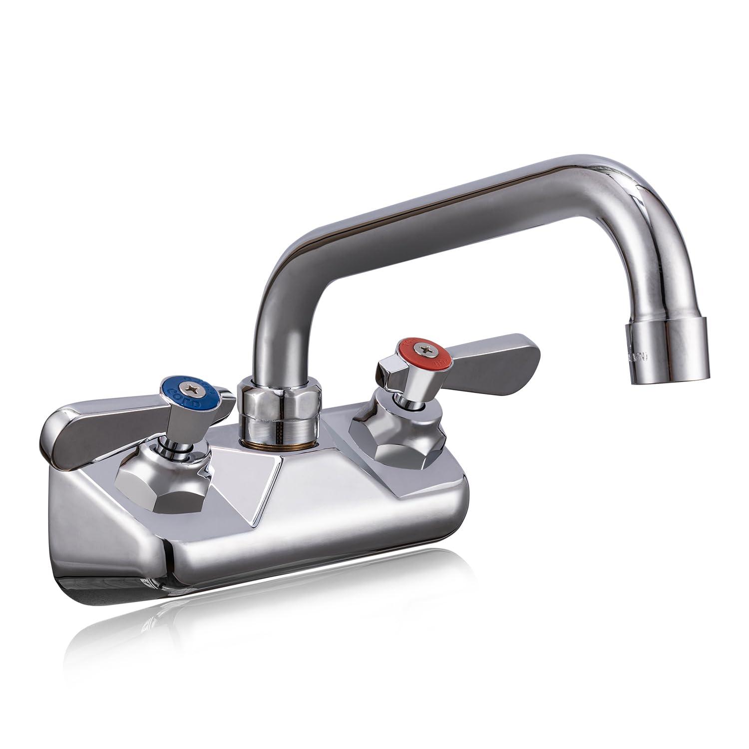 Commercial Sink Faucet 4 Inch Central Wall Mount 2 Holes Brass Constructed with 8 Inch Swivel Spout 3 Compartment Sink Faucet for Kitchen, Laundry Room, Restaurant