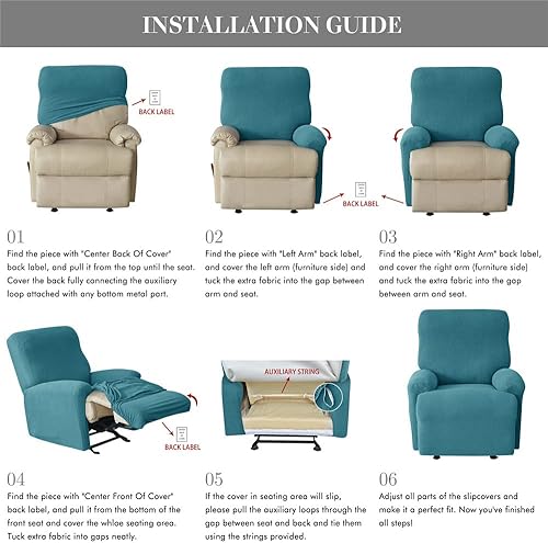 Miniatura 7 de Funda de sofá reclinable jacquard, fundas elásticas antideslizantes para sillas reclinables, 4 piezas, protector de muebles para sillón reclinable