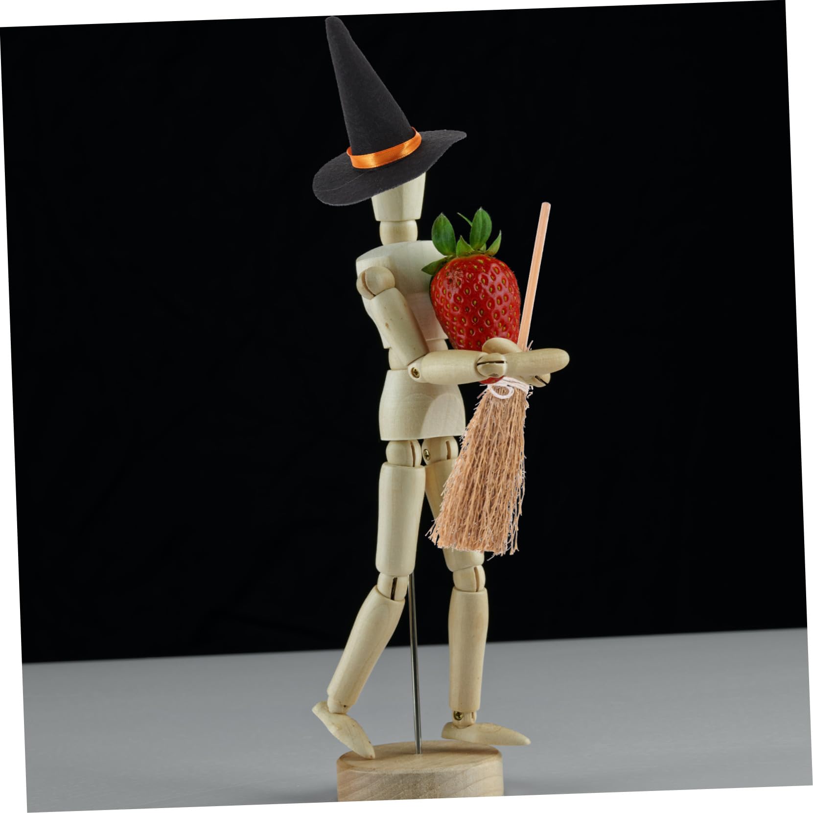 Hohopeti 6 Impostati Cappelli Strega Mini in Tessuto e Mini Scope in Legno per Decorazioni Halloween DIY Cappelli Artigianali Delicati e Accessori Festivi per Feste e Casa
