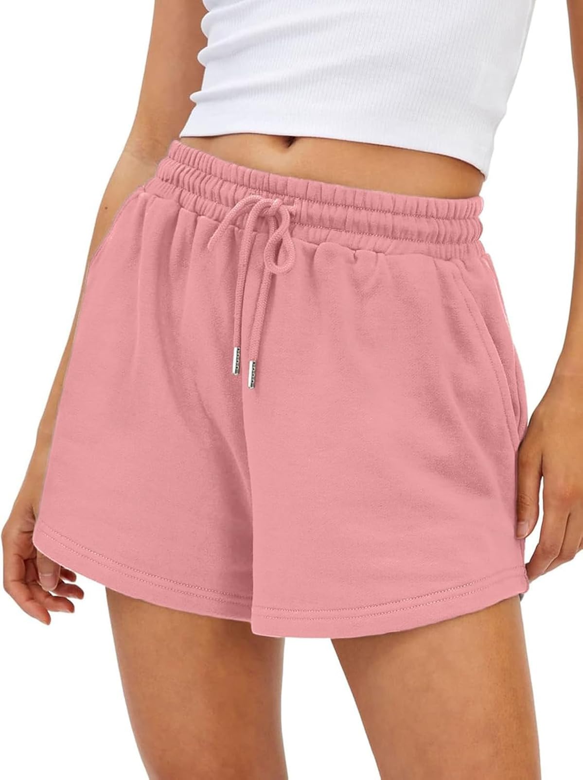 YUANXIAO Shorts Damen Sommer Kurze Hose Sport High Waist Sporthose Damen Kurz Laufhose Jogginghose Running Sweat Shorts Baumwoll Laufshorts mit Taschen