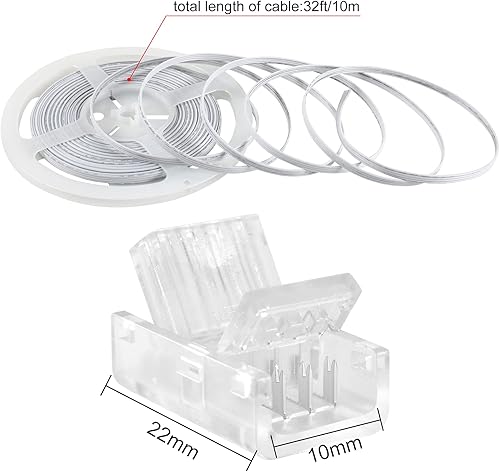 Miniatura 2 de VIPMOON Kit de conector de tira LED de 4 pines de 0.394 in y cable de extensión de tira LED RGB de 32.8 pies, tira de 4 pines a cable, conexión