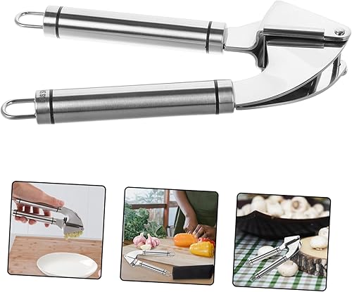Miniatura 8 de ABOOFAN 1 juego de prensa de ajo manual de acero inoxidable sin esfuerzo herramienta para la cocina fácil de limpiar diseño elegante incluye pelador